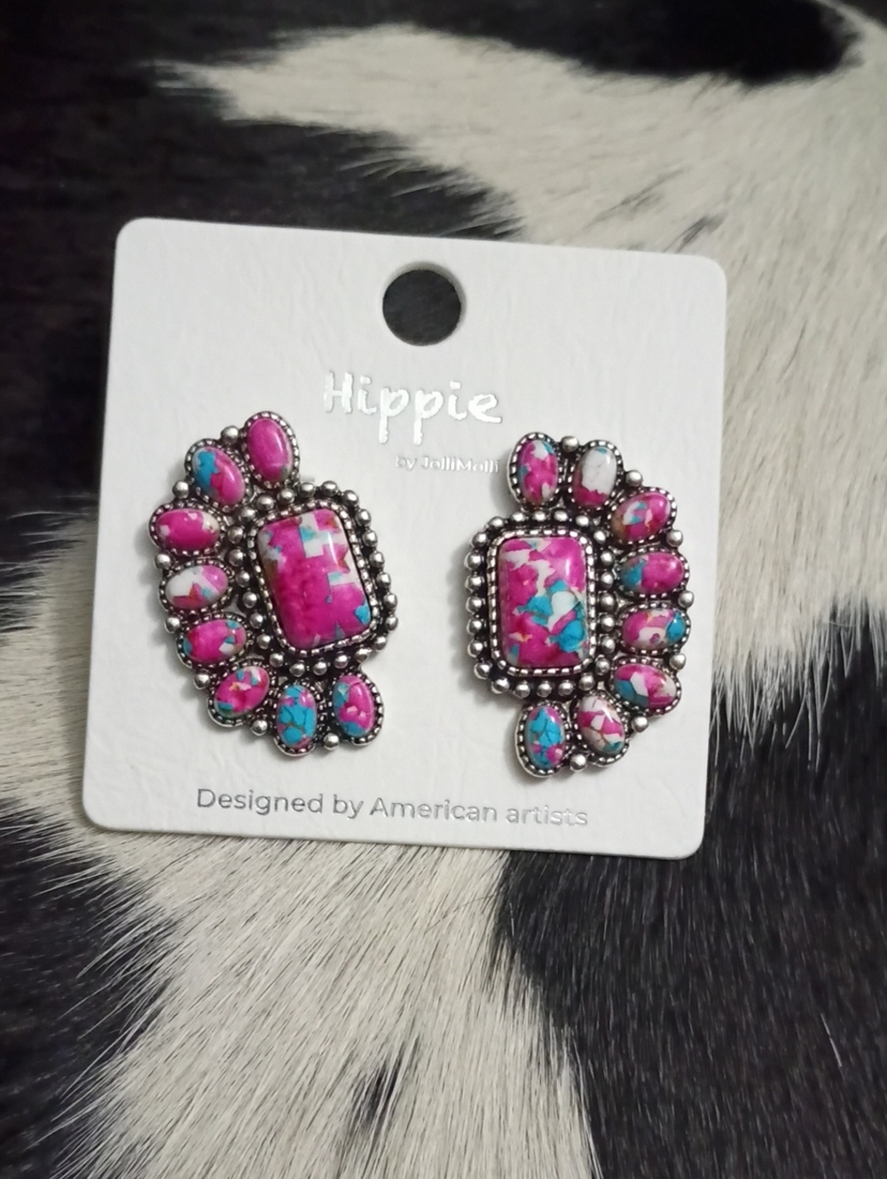 Pink & Turquoise Cluster Earrings